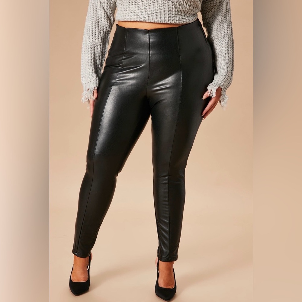 Fashion Nova Black Faux Leather Pants, 2X